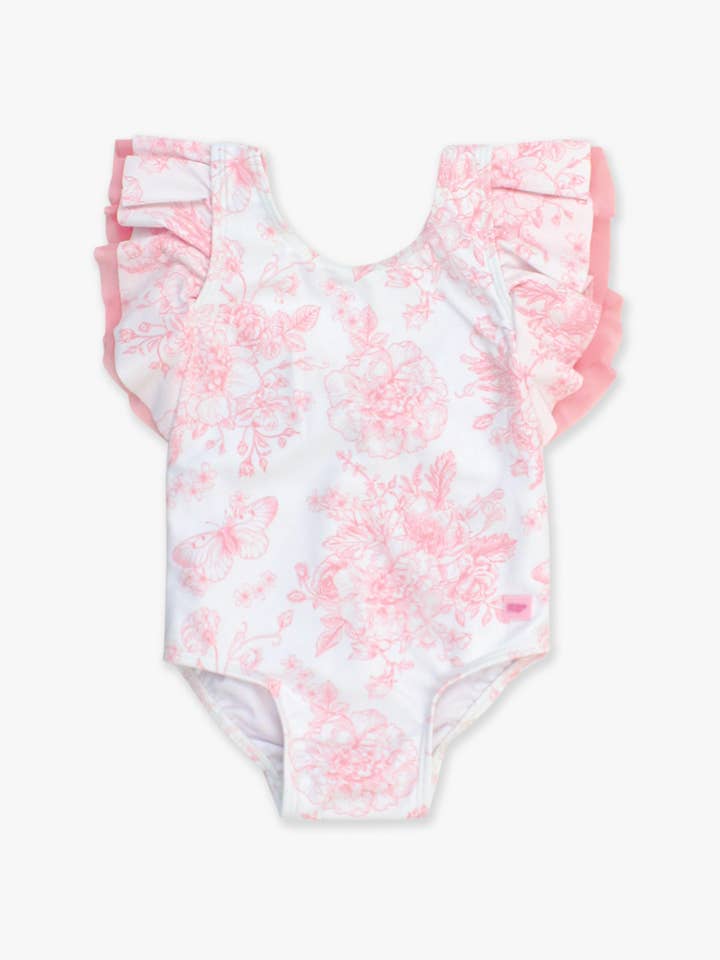 Girls Bubblegum Pink Butterfly Garden Toile Butterfly Sleeve One Piece Swimsuit
for wholesale on Faire3