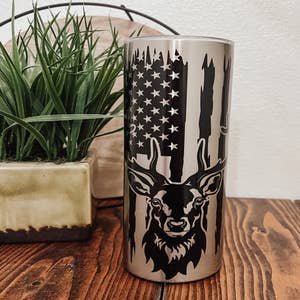 Wood Grain Tumbler With American Flag and Deer Mens Tumbler 