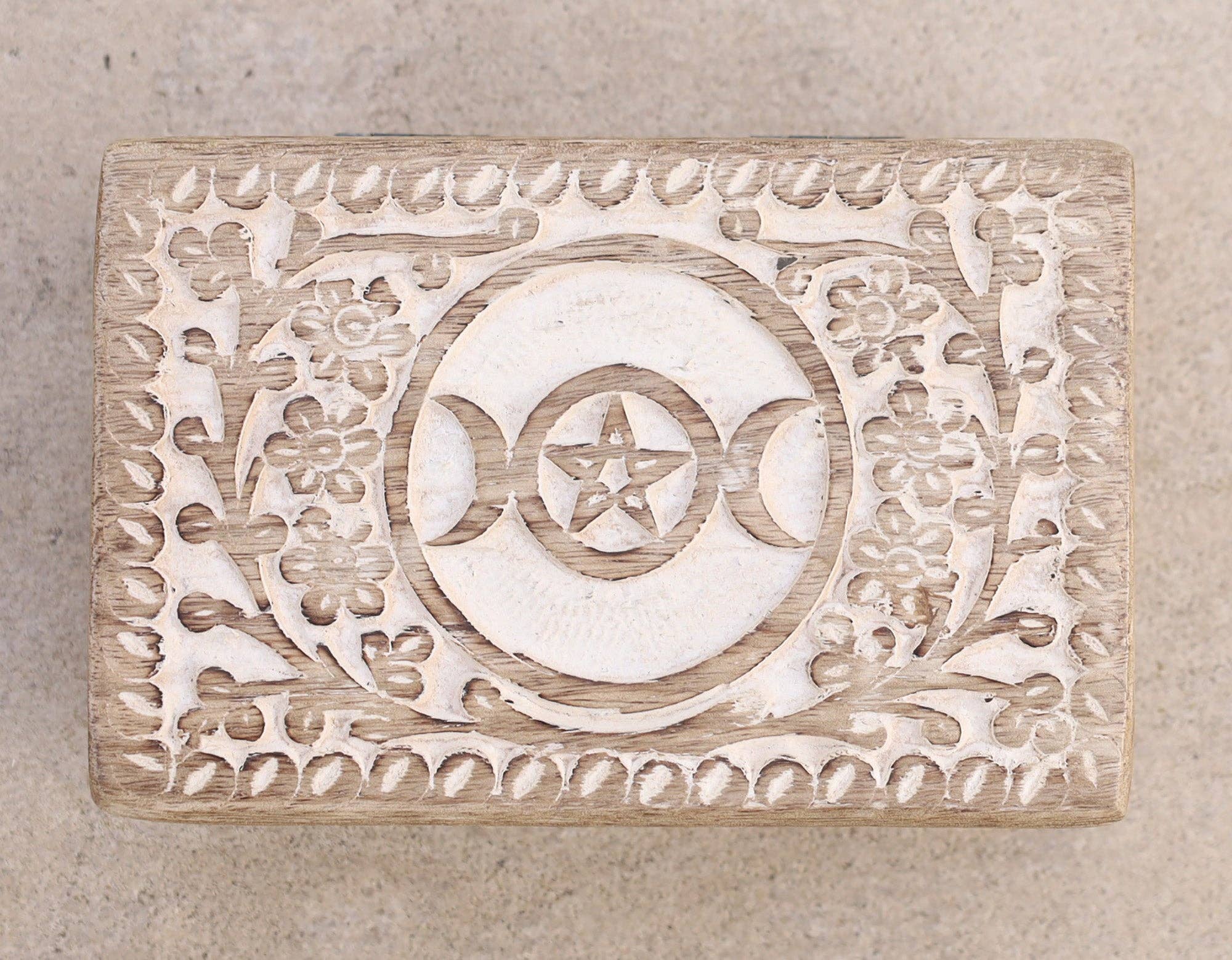 Lungta Imports – wholesale Jewellery box/organiser – Hand Carved Triple Moon Wooden Storage, Jewelry, Keepsake Box17