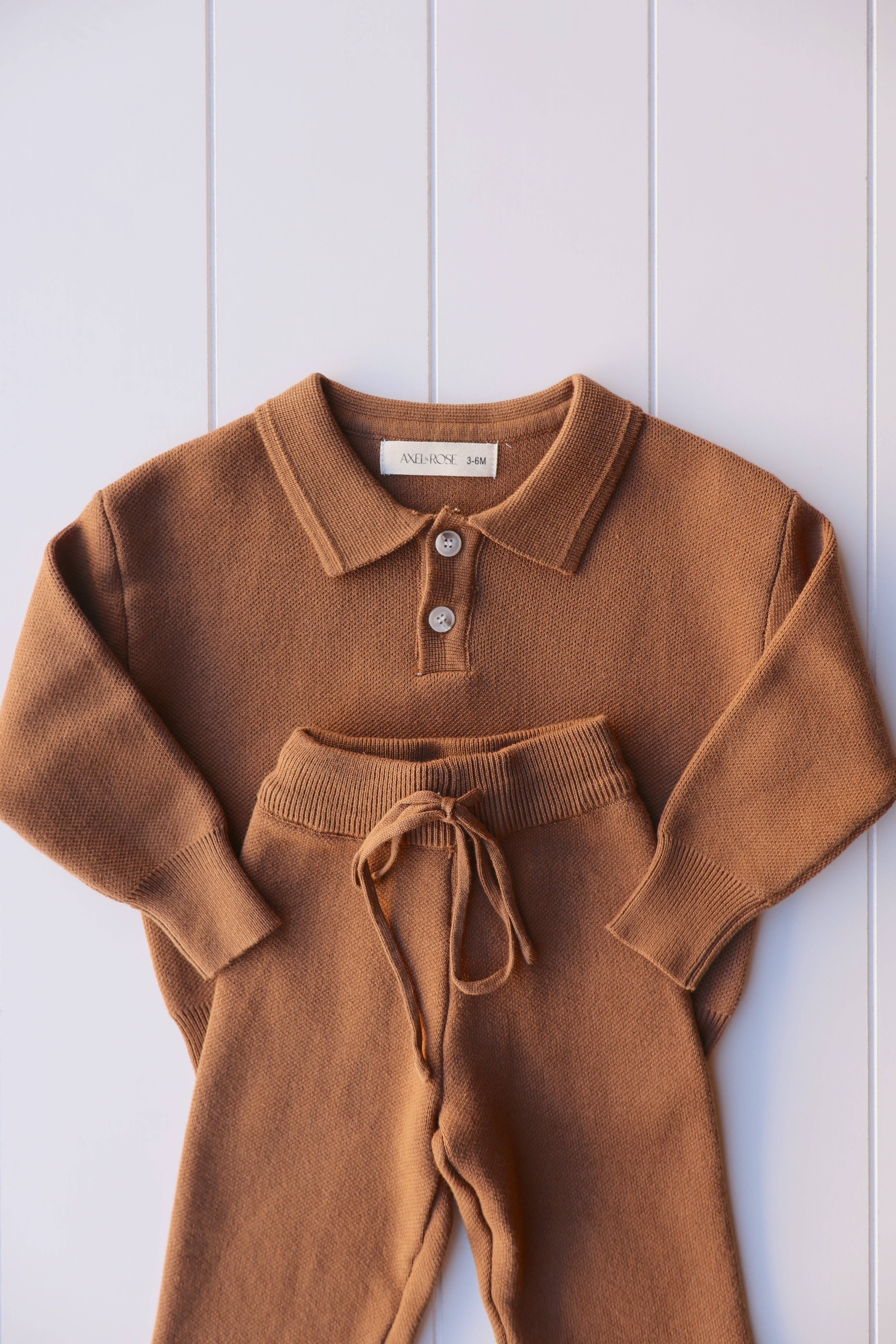Axel & Rose - Wholesale Top & Pant Set - Baby - Chocolate Brown Collar Set1