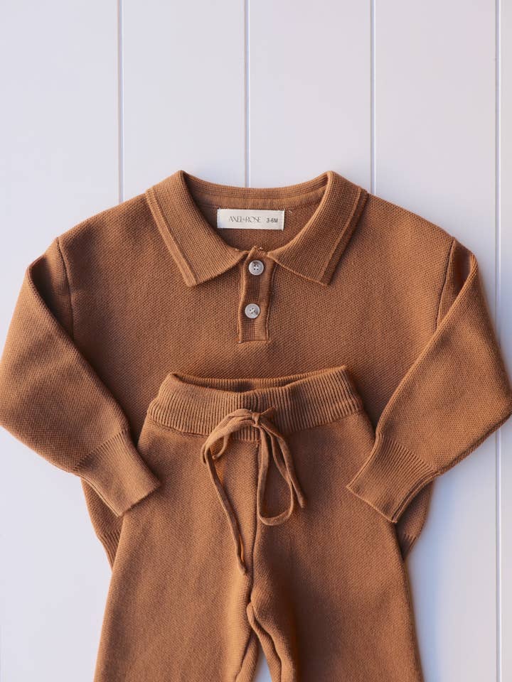 Axel & Rose - Wholesale Top & Pant Set - Baby - Chocolate Brown Collar Set1