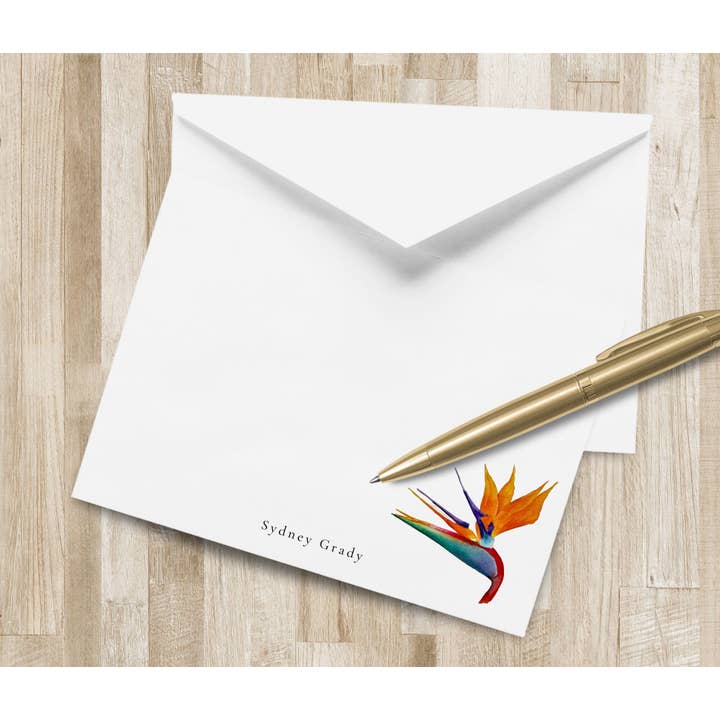 Personligt Papegøjeblomst Brevpapirsæt | Papegøjeblomst Brevpapir | Tropiske Kort | Tropisk Blomst Notekort for engroshandel hos The Winsome Life Stationery