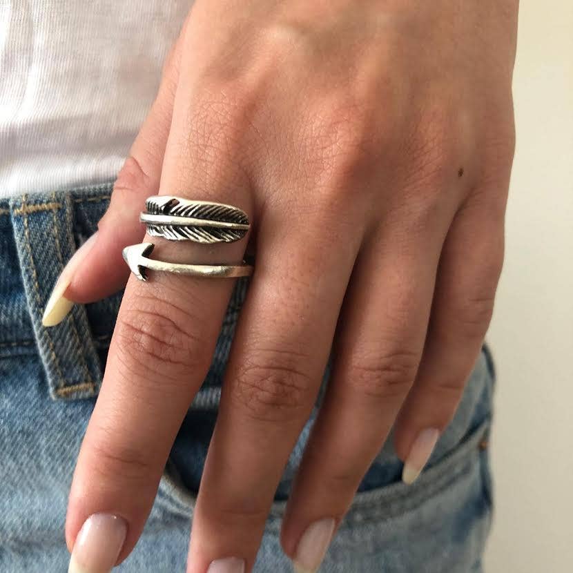 Volare - Wholesale Band/Stacked Ring - Feather Wrap Open-Band Ring2