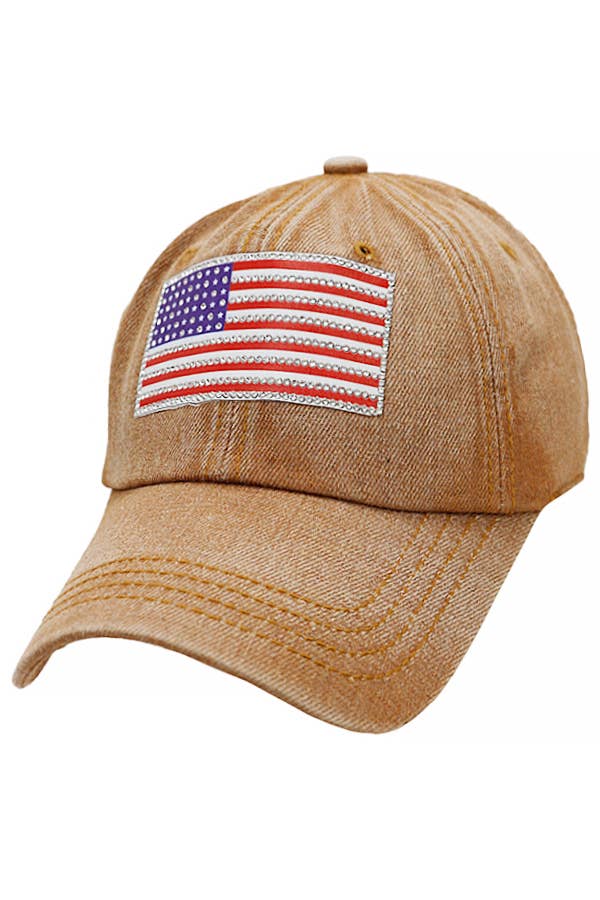 Cap Zone - Wholesale Baseball Cap - Unisex - American Flag Rhinestone Patch Washed Denim Baseball Cap6