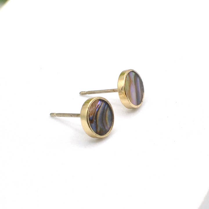 StarryNYC - Wholesale Stud/Post Earrings - Abalone Round Button Brass Stud Earring