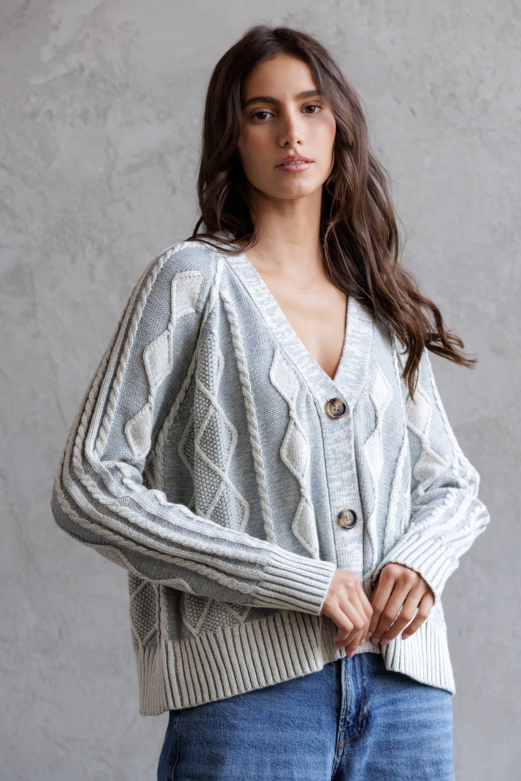 STORIA - Vente Cardigan – femme - JT7252-GILET À BOUTONS EN MAILLE CÂBLÉE14