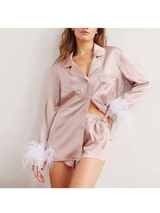 Fashion Combination – Engroshandel Top- og nederdelsæt - Dame – silkeagtig top og shorts nattøj18