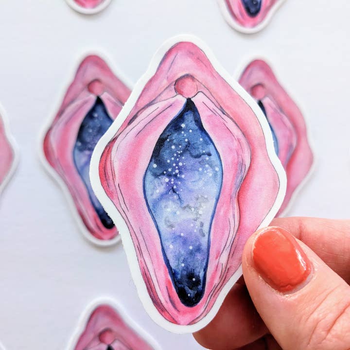 Vulva vinyl Sticker, Vagina Decal, Feminist Sticker for wholesale by Mary Felker Art and Design