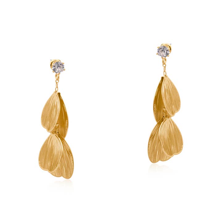 Malena Feather Dangle Earrings for wholesale by Big Metal London