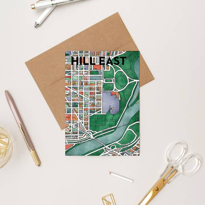 Hill East karta konst gratulationskort för wholesale av Terratorie Maps + Goods