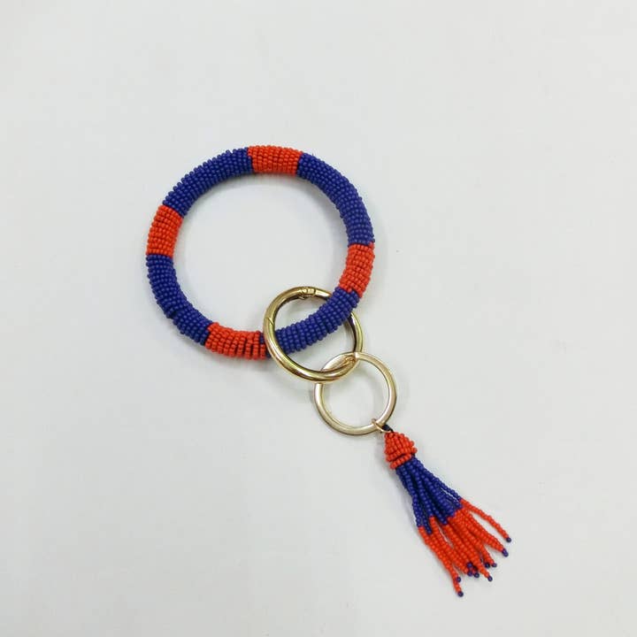 SMU BLUE & RED BRACELET KEYCHAIN for wholesale by Pizzazz, Inc.