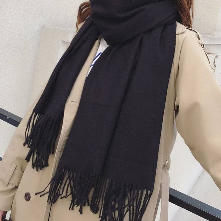 ShieldChic - Wholesale Scarf - Women's - Thickened Imitation Cashmere Solid Color Tassled Scarf0