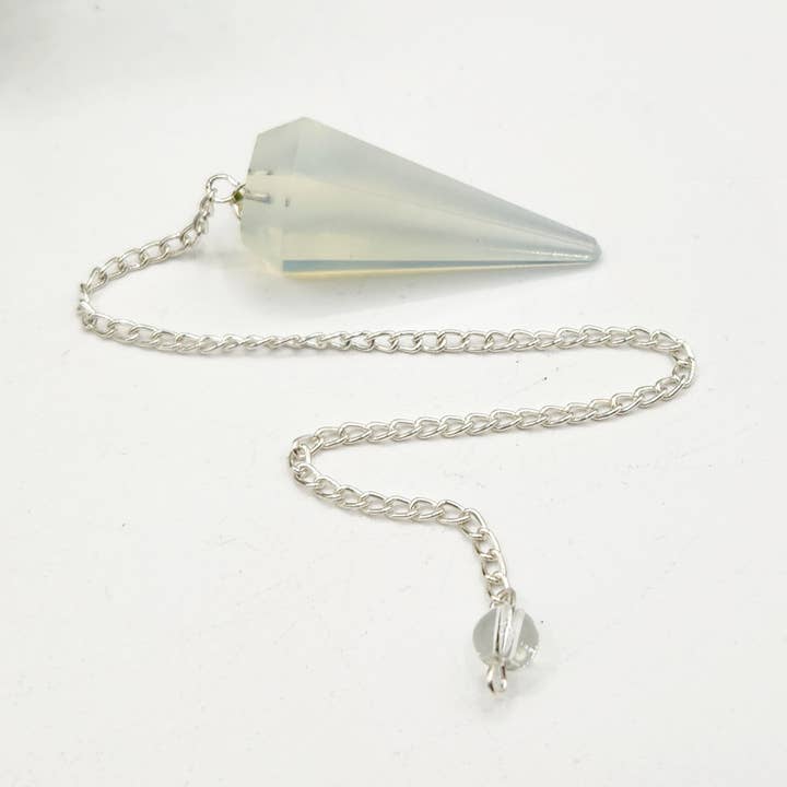 Meraki Gemstones - Wholesale Spiritual stone/crystal - Opalite Pendulum w/Silver Plated Chain & Clear Quartz Bead2