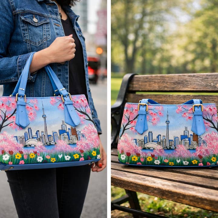 Genuine Leather Top Handle Hand-Painted Purse – GTA Blue for wholesale by Alta Quero