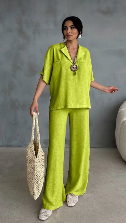 Meyran - Wholesale Top & Pant Set (NOT Loungewear) - Women's - Linen Two-Piece Set Shirt and Pant0