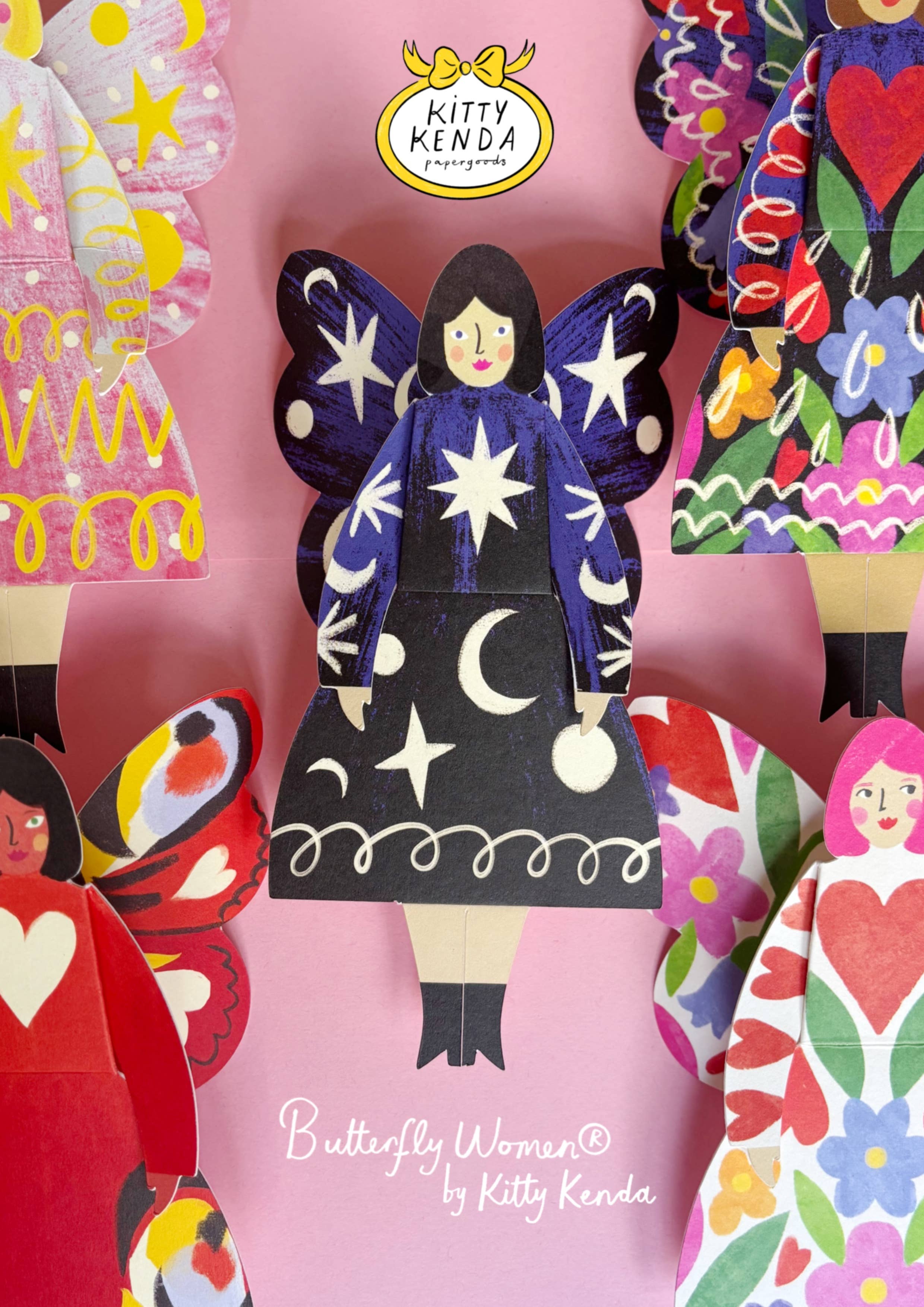 Kitty Kenda Papergoods - Wholesale Everyday Greeting Card - Butterfly Woman Sitting Greeting Card - Cosmic 2