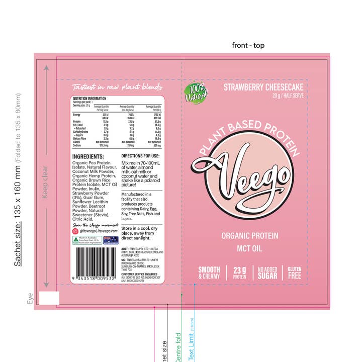 Veego Plant Protein Sample - Strawberry Cheesecake for wholesale by Tribeca Health