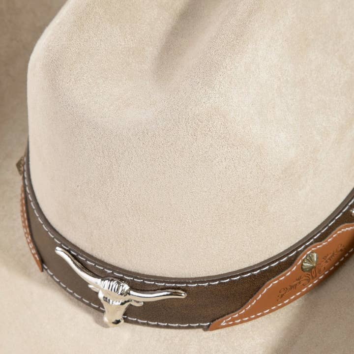 Collections by Fame Accessories - Wholesale Cowboy Hat - Women's - Western Long Horn Leather Strap Cowboy Hat1