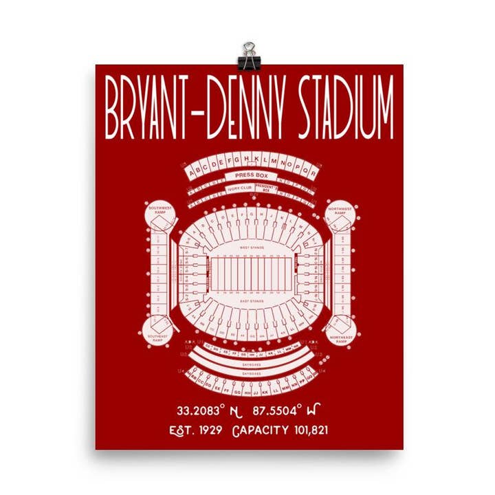 Alabama Roll Tide Bryant Denny Stadium Poster Print for wholesale by Stadium Prints by BTB