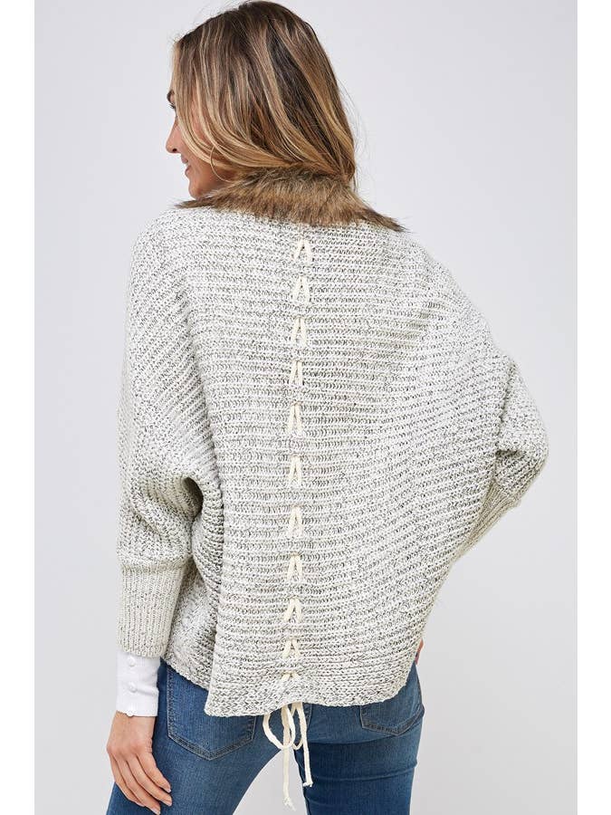 LT Grey PLUS Dolman sleeve cardigan with fur detail for wholesale on Faire6