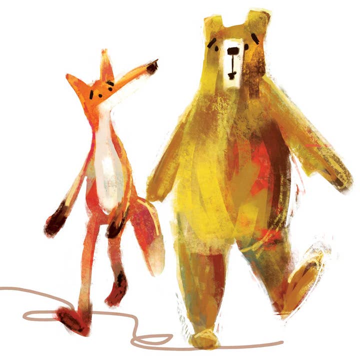 Ginger G. Art - Wholesale Everyday Greeting Card - Fox and Bear with Aurora Borealis - Blank A2 Card