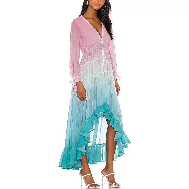 pinkblu02 - Vente Robe – femme - Robe Maxi Bohème à Volants Dégradés pour Femmes2
