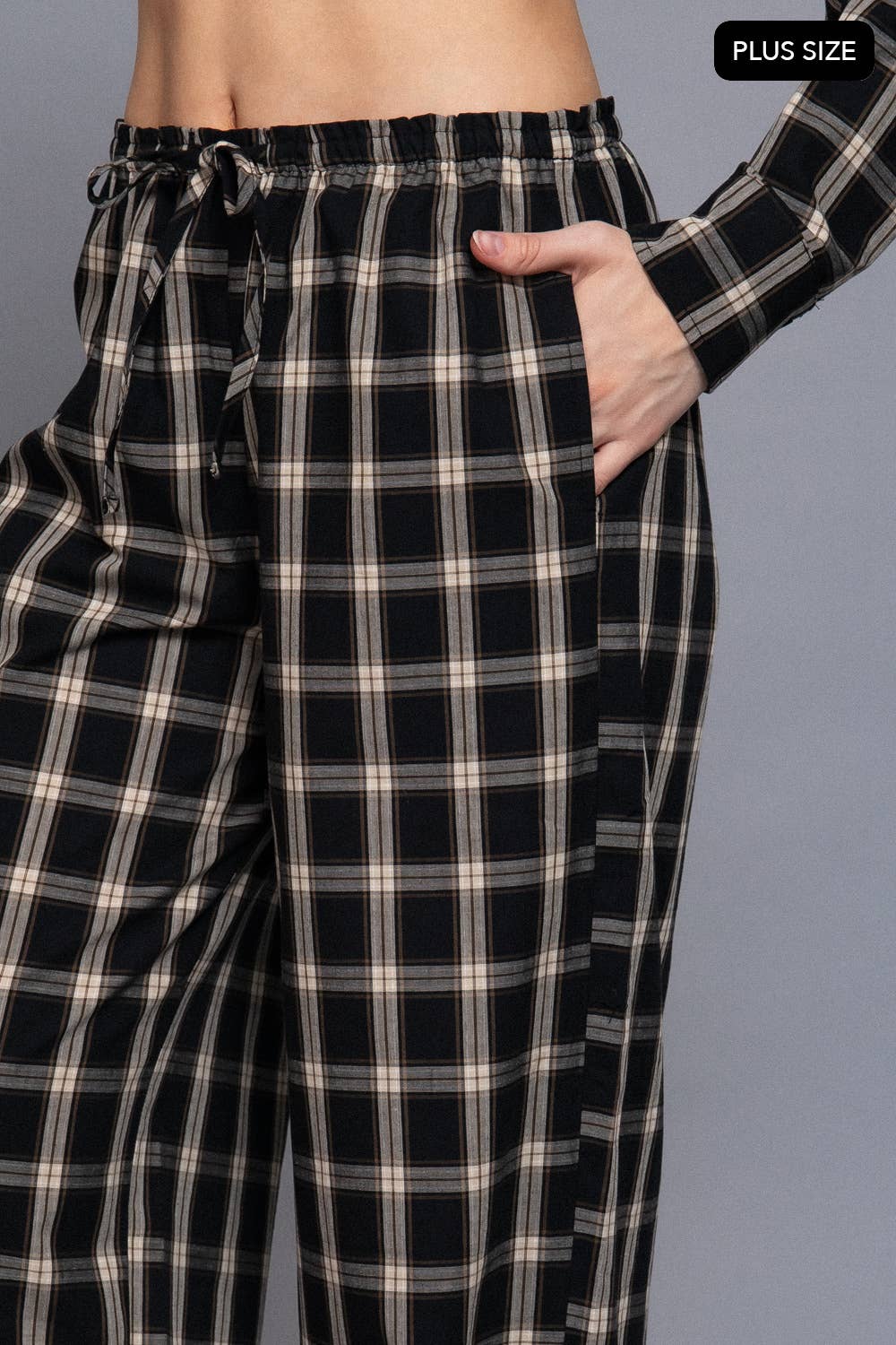 Active Basic | Active USA - Wholesale Pants - Women's - [PLUS SIZE] Wide Leg Plaid Woven Pants3