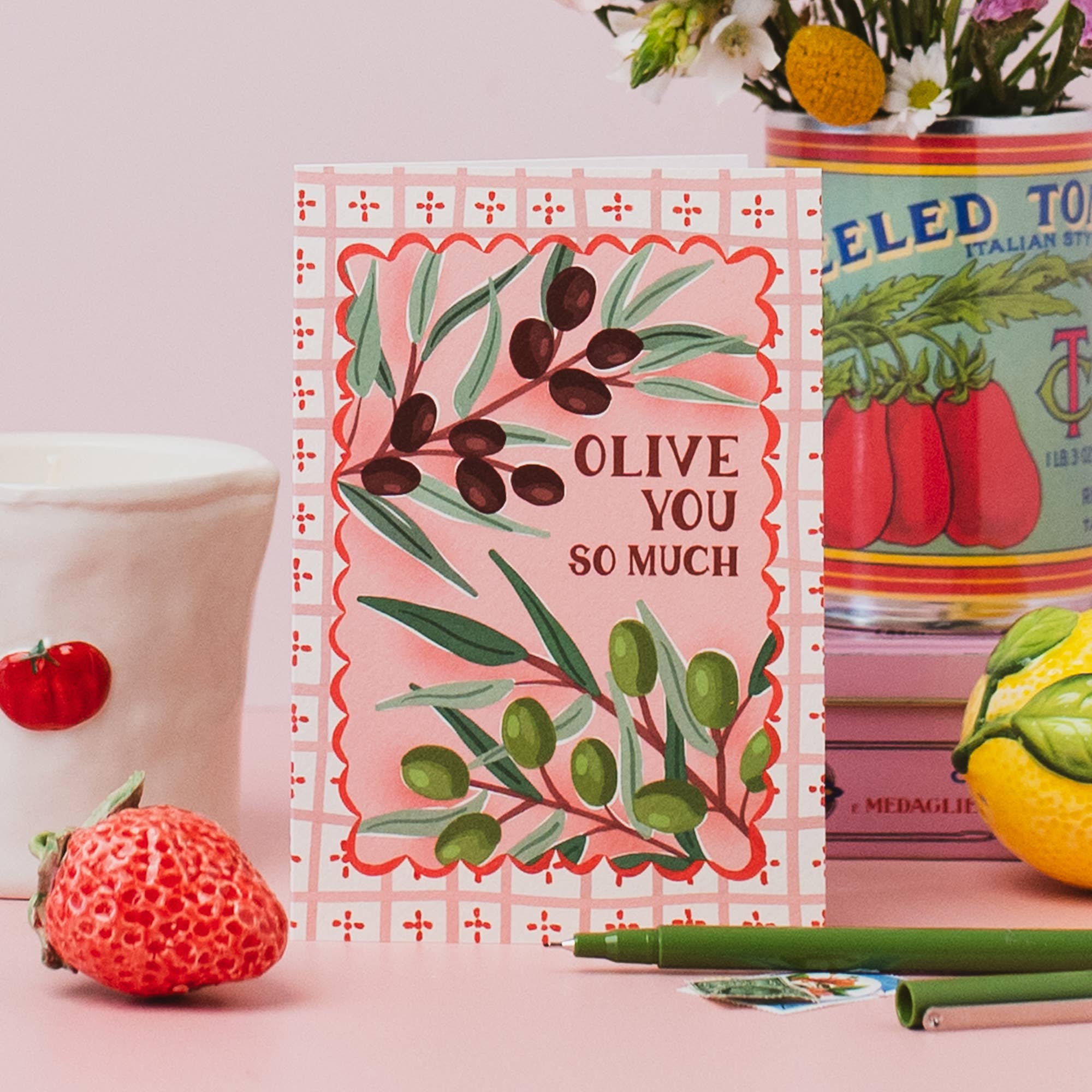 Jessie Maeve Studio - Wholesale Valentine's Day Card - Olive You So Much Valentine's Card - A6 Elegant Texture Card1