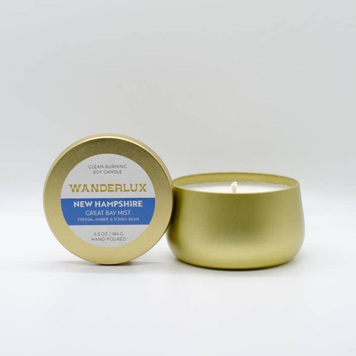 Wanderlux New Hampshire Great Bay Mist 6.5 Ounce Soy Candle for wholesale by Wanderlux Candles