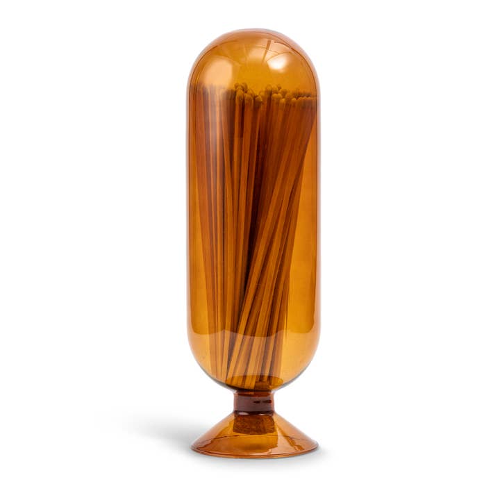 Core Home - Wholesale Matches - 7.87" 100pk Matches in Glass Bottle Cloche Large - Amber