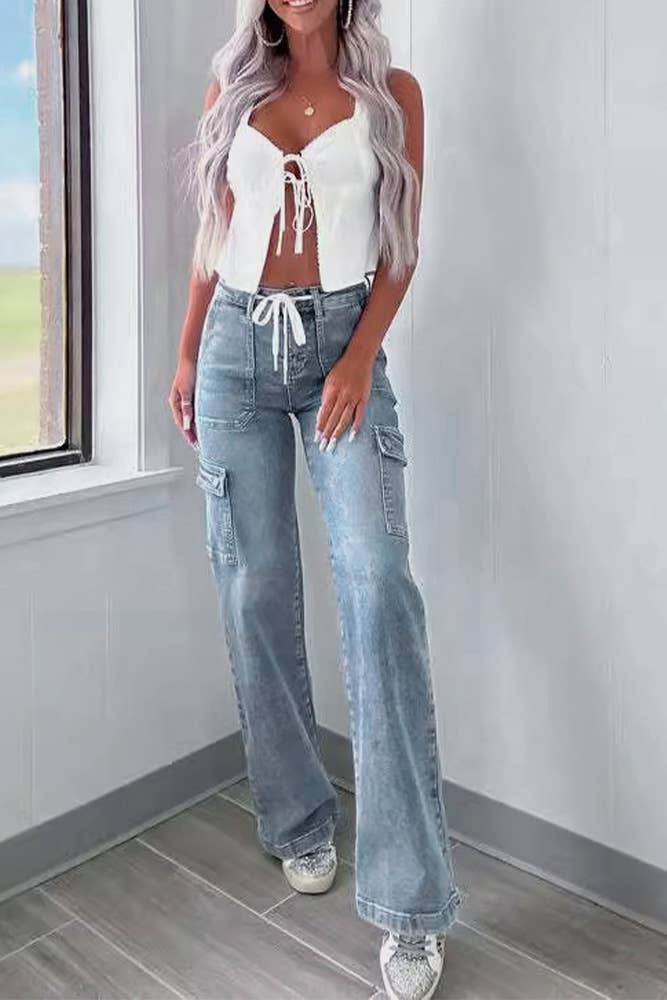 Blue Pockets Straight Denim Jeans XYK040 for wholesale on Faire1