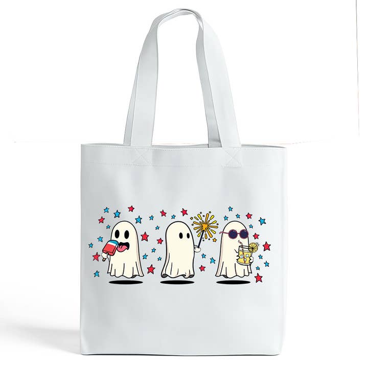 Spooky Summer Ghosts Canvas Tote Bag, Fun Patriotic Gifts for wholesale by Loftipop