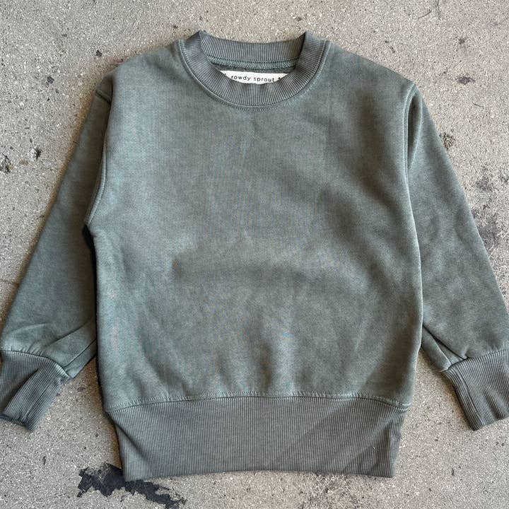 2T - Olive Burnout Crewneck for wholesale by Rowdy Sprout