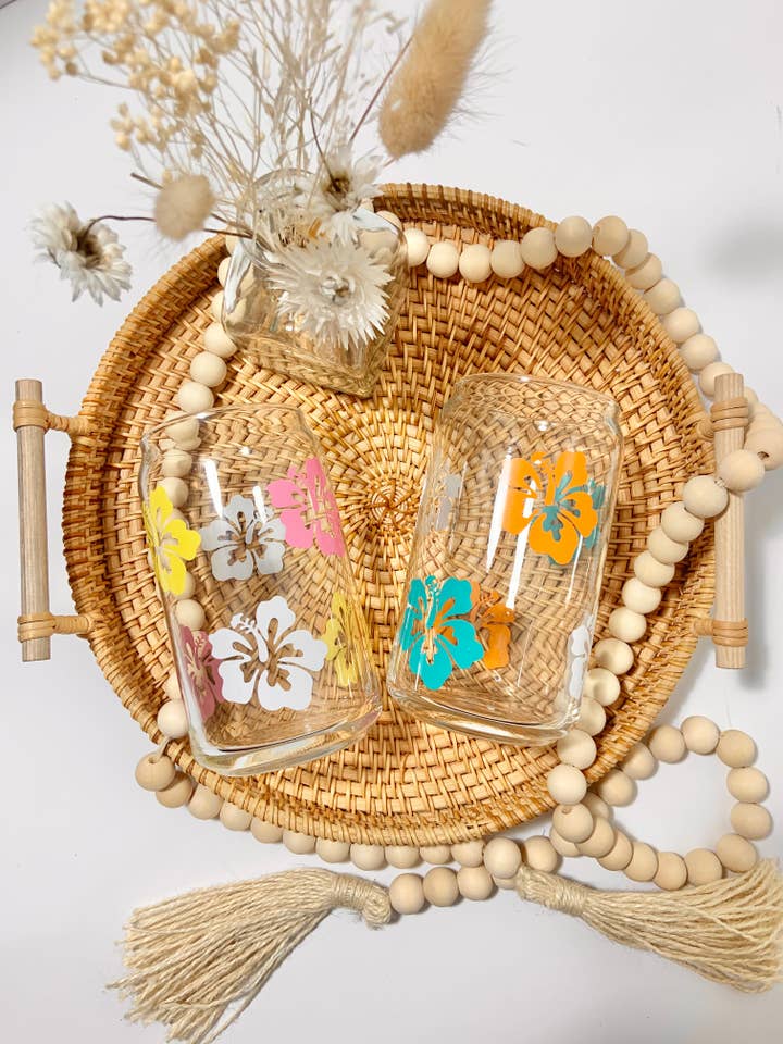 Hibiscus Flower 16oz Glass Cup for wholesale by 1st Allie