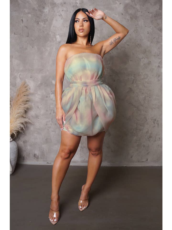 Multi Colored RAINBOW TULIP MINI DRESS for wholesale on Faire