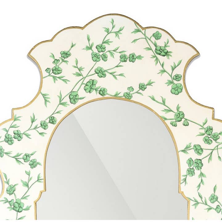 The Enchanted Home - Wholesale Wall Mirror - Green and Ivory Narrow Cherry Blossom Mirror