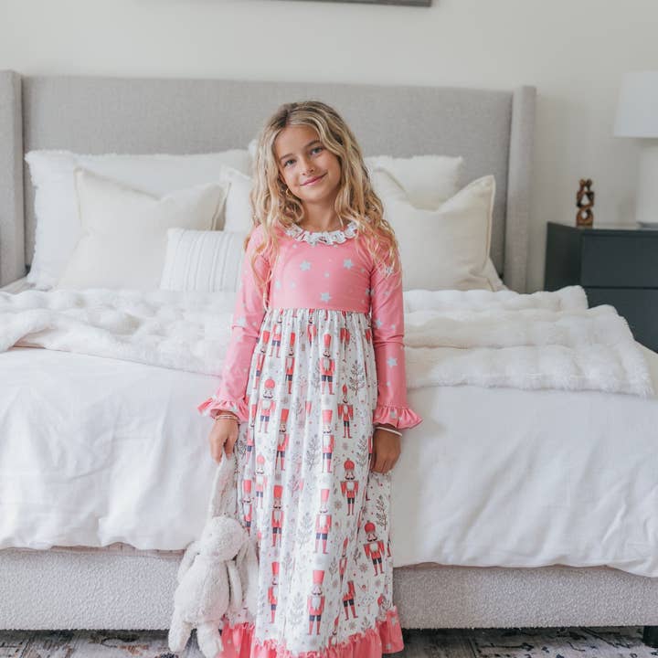 Oopsie Daisy - Wholesale Nightdress - Kids - Girls Pink Star Nutcracker Christmas Holiday Lounge Gown2