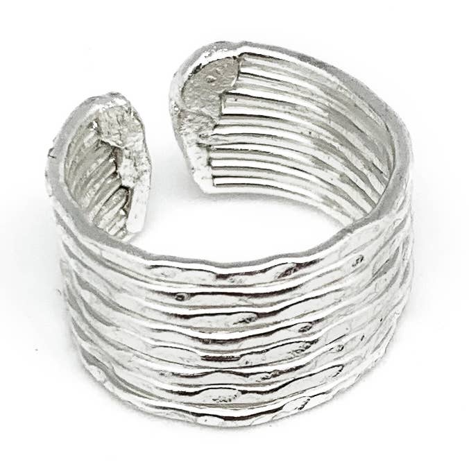 Silver Plated Adjustable Ring - Hammered Bands for wholesale by Anju Jewelry