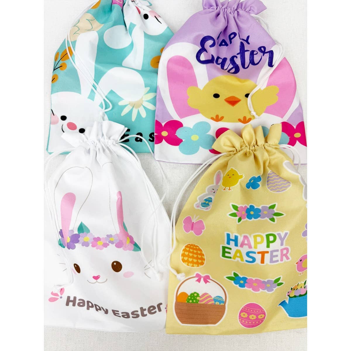 MIX COLOR Easter Bunny Printed Drawstrings Gift Bags for wholesale on Faire4