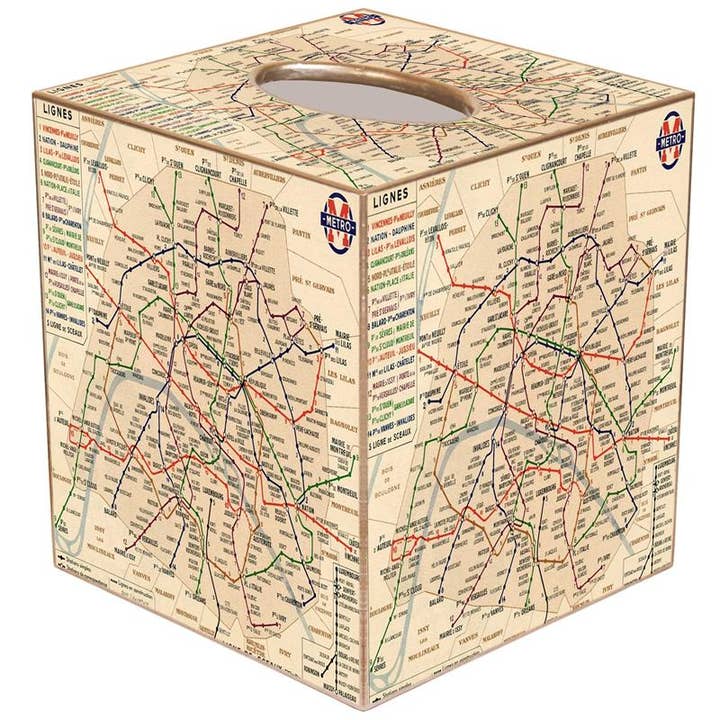 Hoes van de Paris Metro Map tissuedoos voor wholesale door Marye-Kelley