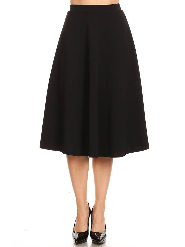 MOA COLLECTION - Wholesale Skirt - Women's - Women's Solid Basic Casual A-line Flared Midi Skirt