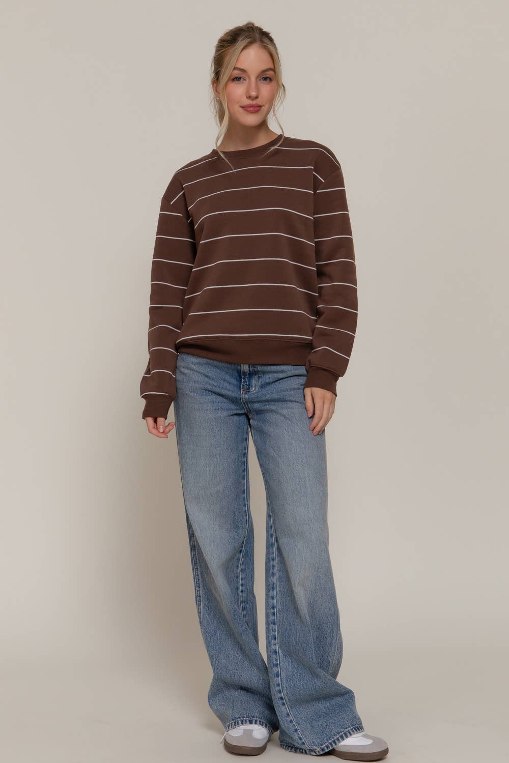 Active Basic | Active USA – Sweatshirt - Mulher por atacado – Sweatshirt de Manga Comprida com Riscas de Engenheiro e Forro de Fleece15