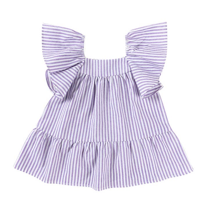 Ponchik Babies + Kids - Cotton Frill Sleeve Dress - Lilac Stripe for wholesale by Ponchik Babies + Kids