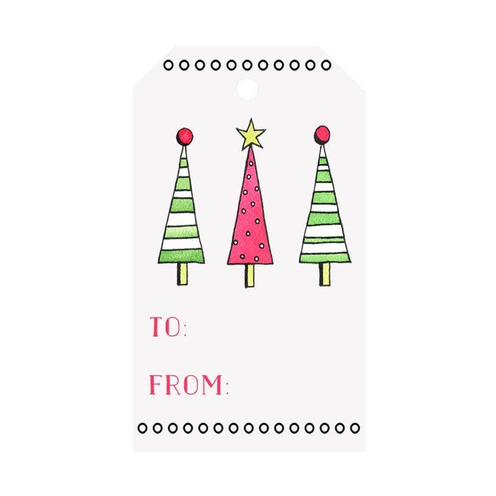 Striped Trees Holiday Luggage Gift Tags for wholesale by Brake Ink Stationery