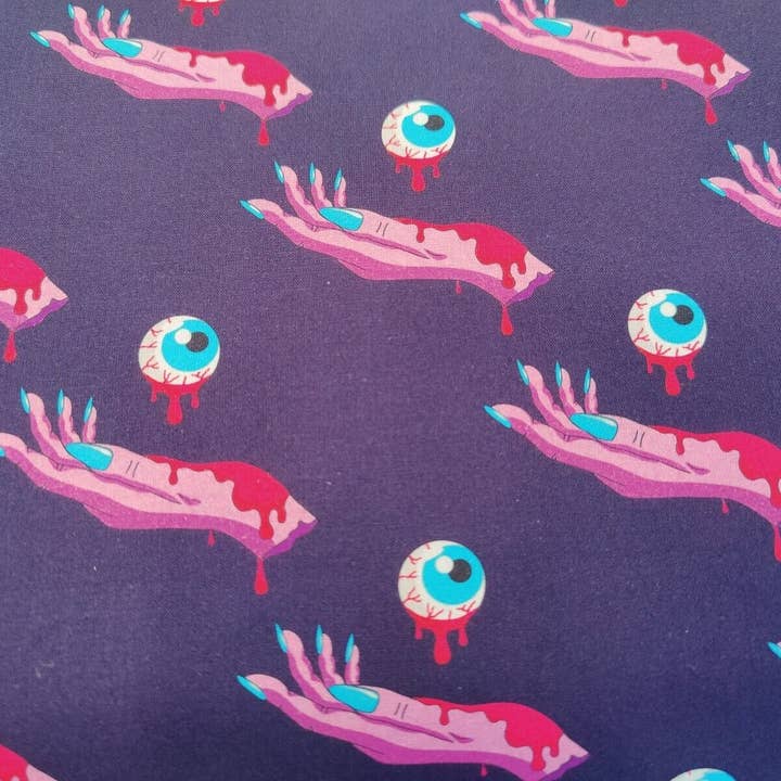 Purple Zombie Hands Cotton Fabric, Creepy Halloween Goth Punk Cosplay Fabric for wholesale by Kims Crafty Corner