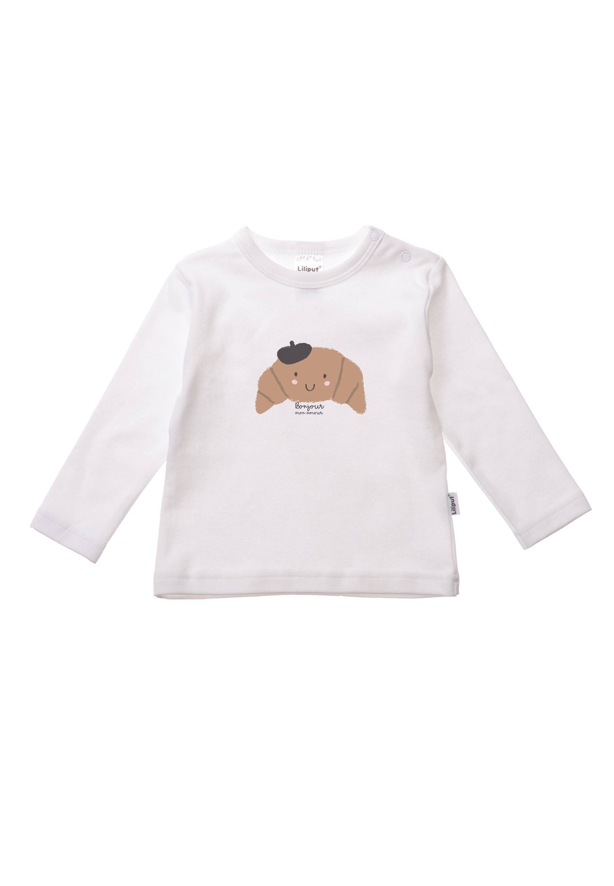 Liliput - Wholesale Screen Printed T-Shirt - Kids - Children's long-sleeve shirt in white with croissant print