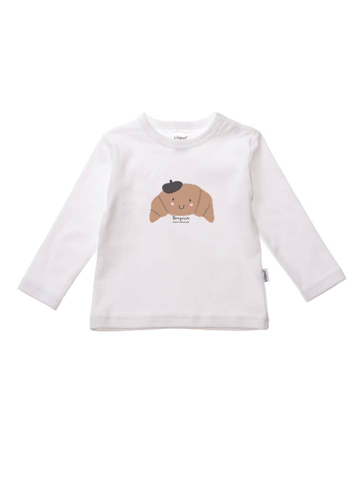 Liliput - Wholesale Screen Printed T-Shirt - Kids - Children's long-sleeve shirt in white with croissant print0
