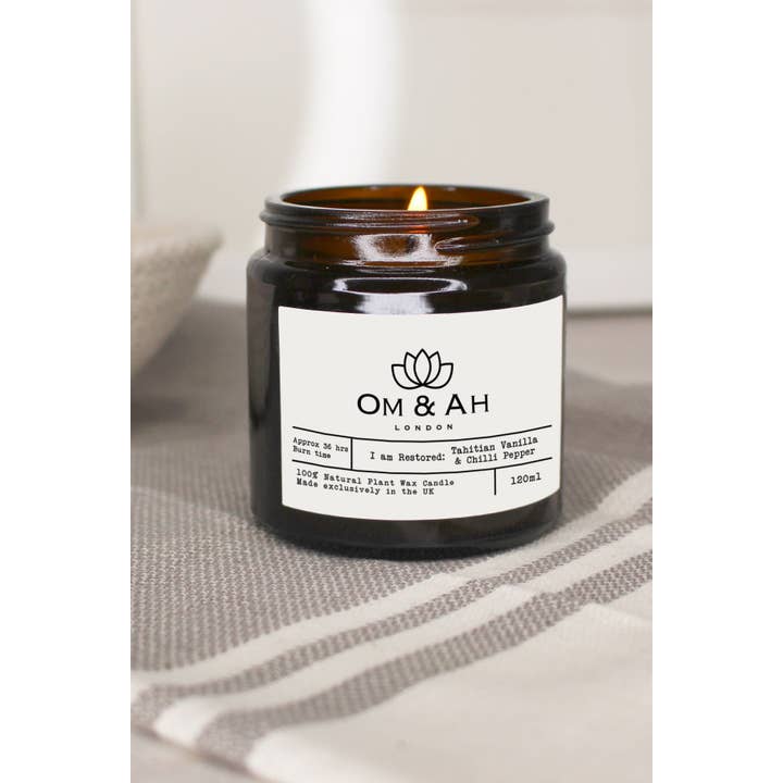 Om & Ah – wholesale Jar/filled candle – "I Am Restored" Candle2