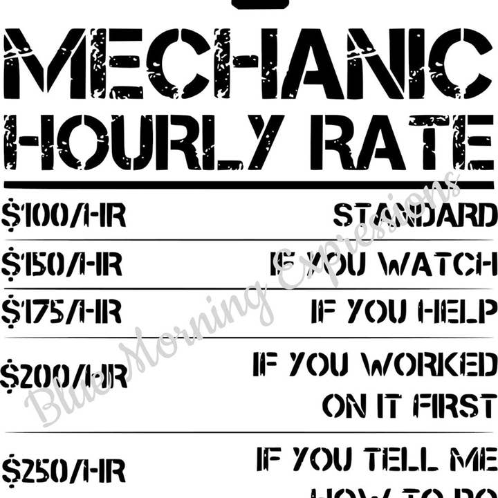 Gift for Gearheads Funny Mechanic's Rates Vinyl Handmade Sticker Toolbox for wholesale by Blue Morning Expressions