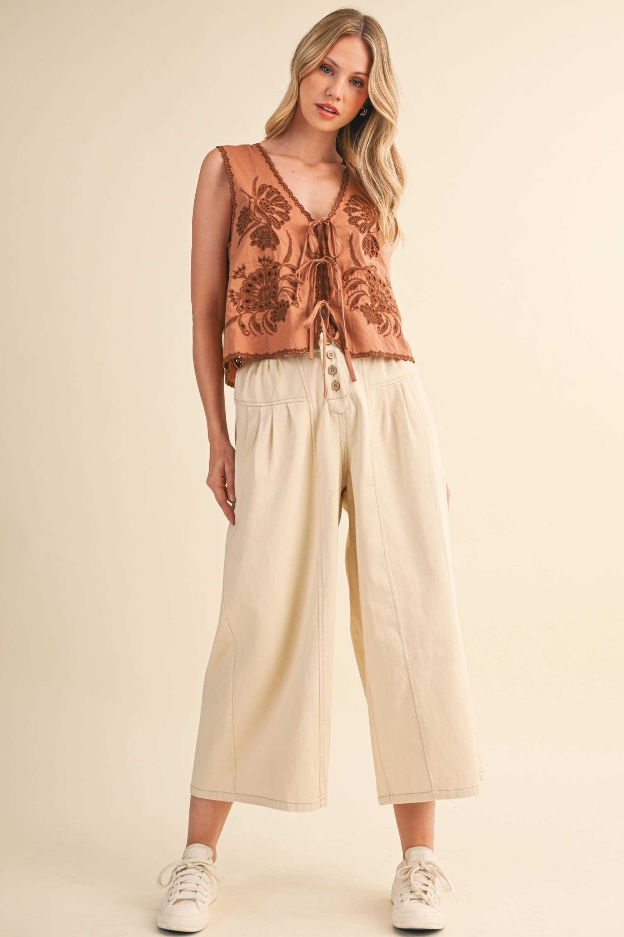 Klesis – wholesale Pants – Women's – IP1419 COTTON TWILL HIGH WAIST CROPPED WIDE LEG PANTS20